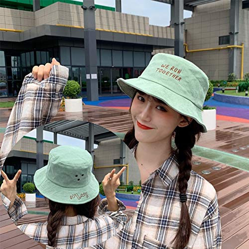 Sombrero Femenino pequeño Sombrero for el Sol Fresco Encantador Carta de Cubo Sombreros Bordados de Verano de Corea Marea niño de Cara Redonda Salvaje Japonesa ACDES