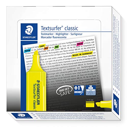 Staedtler 364-1. Rotuladores fluorescentes Textsurfer. Estuche con 10 marcadores de color amarillo.