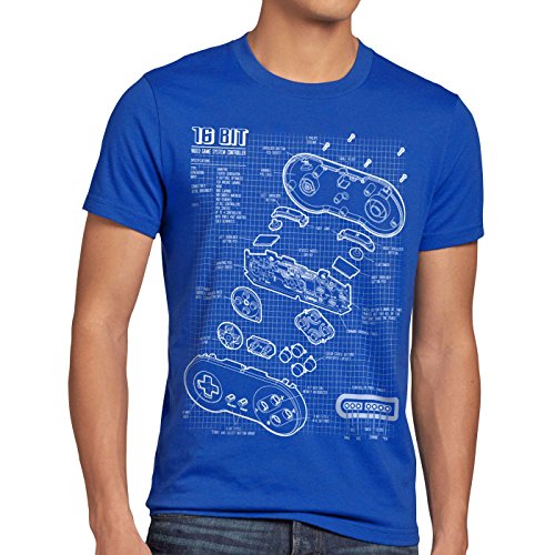 style3 16 bit Gamepad Cianotipo Camiseta para Hombre T-Shirt, Talla:M, Color:Azul