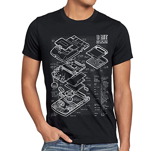 style3 8 bit Videoconsola Portátil Cianotipo Camiseta para Hombre T-Shirt, Talla:S, Color:Negro