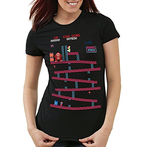 style3 Retro Kong Camiseta para Mujer T-Shirt Donkey Geek NES Nerd Gamer, Talla:M