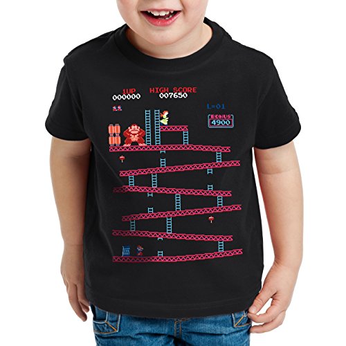 style3 Retro Kong Camiseta para Niños T-Shirt Donkey Geek NES Nerd Gamer, Talla:116