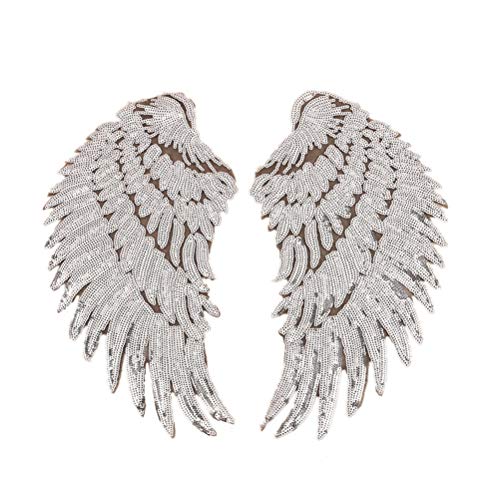 SuPVOX - Parches termoadhesivos con alas de ángel y lentejuelas, bordados, color plateado