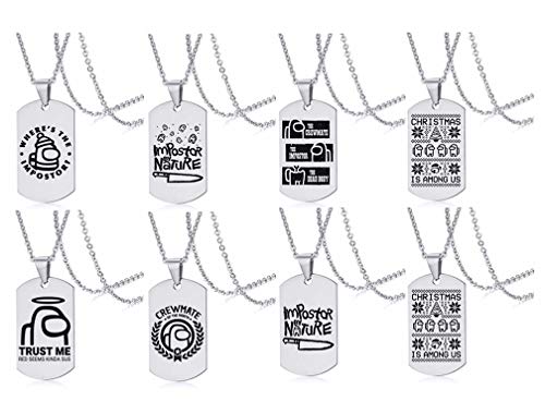 Svnaokr 8 unidades de collar Among Us de acero de titanio, accesorios de Among Us, collar de acero inoxidable, colgante de plata, regalo para niño/niña
