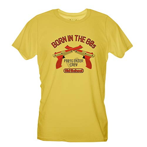 T-Shirt Born In The 80S Nerd - Born In The 80'S - Press Start To Continue - Shirt For Lovers of Retro Video Games - Divertido Choose ur Color - Mujer-M-Amarillo