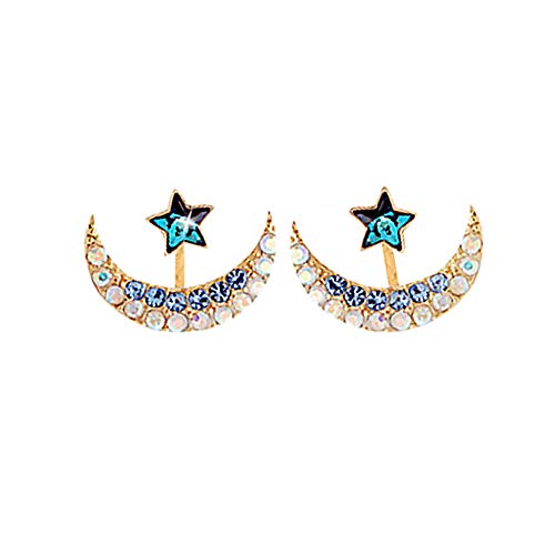 TaoNaisi Pendientes de cristal con forma de estrella de luna para mujer, con cristales de imitación