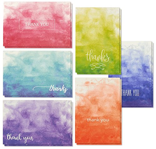 Tarjetas de agradecimiento y sobres en blanco, 6 diseños de acuarela degradado (4 x 6 pulgadas, 48 unidades)