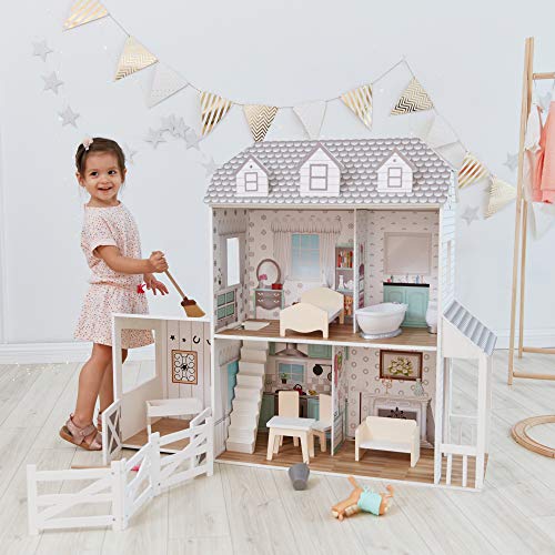 Teamson Kids- casa de muñecas, Color Blanco/Gris (TD-12901A)