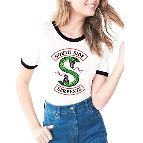 Tejido Modal Suave y Confortable Riverdale-South Side Serpents Imprimiendo Camisetas de Manga Corta Tops Verano Mujer Casual Moda Camisetas (C8 S)