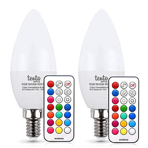 Tento Lighting E12 Base de candelabro, intensidad regulable, parte superior de bala, multicolor, control remoto, luces LED, foco de fiesta, luz blanca fría, 3 W, 250 lm (4600 K - 6500 K) (2 unidades)
