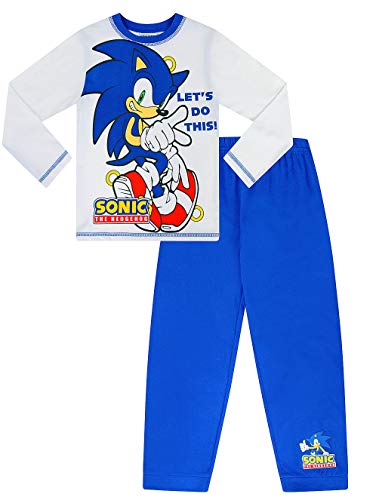 The PyjamaFactory - Pijama del erizo Sonic con texto «Sonic, The Hedgehog - Let's Do This» - Pijama largo para niños de 4 a 10 años, color blanco