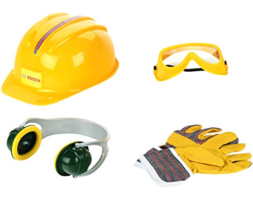 Theo Klein 8537 Set de accesorios Bosch, Guantes de trabajo, gafas de seguridad, orejeras y casco de gran calidad, Con diseño de Bosch, Medidas del embalaje: 30 cm x 38 cm 10 cm,