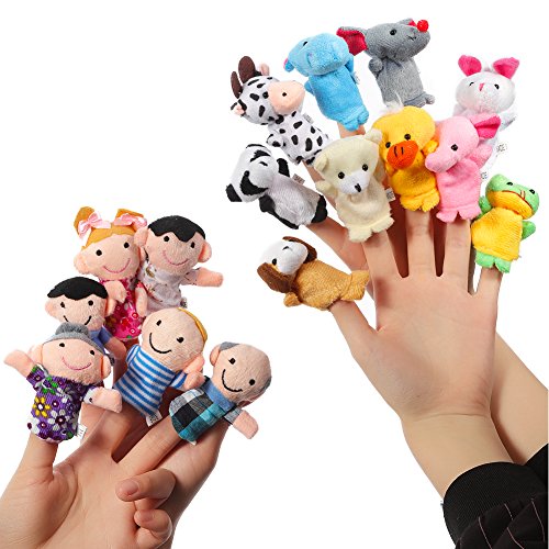 ThinkMax 16 Piezas Marionetas de Dedo Animales y Familias para Niños Bebe