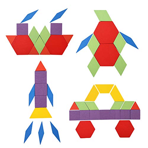 Tnfeeon 155pcs Bloques de patrón de Madera Set, Forma geométrica Bloques de construcción Rompecabezas Forma Infantil Rompecabezas Tangramas Juguetes educativos