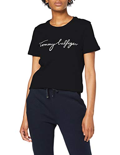Tommy Hilfiger Heritage Crew Neck Graphic tee Camiseta, Schwarz (Masters Black 017), Medium para Mujer