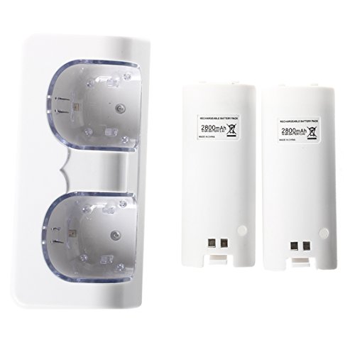 TOOGOO(R) Superior LED Luz de carga Mas 2 de alta capacidad recargable Bateria de repuesto Compatible con Nintendo Wii de control remoto libre con cable USB