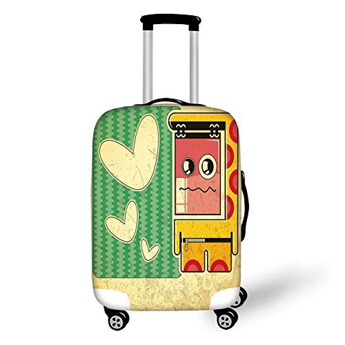 Travel Luggage Cover Suitcase Protector,Retro,Vintage Sad Game Boy with Abstract Pattern and Hearts Kids Boys Cartoon Illustration Decorative, for Travel,S