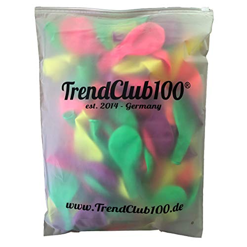 TrendClub100® Globo 100 Globos - Neón Fluorescente - Rosa Naranja Verde Amarillo Violeta