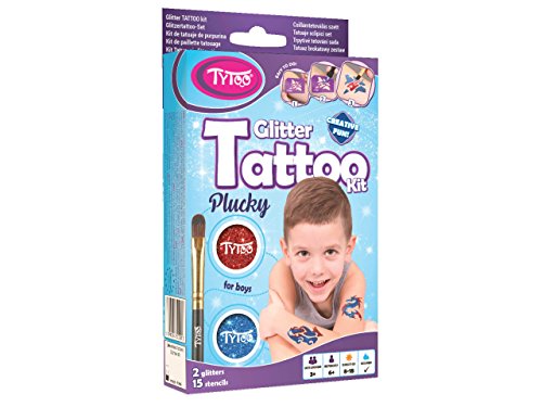 Tytoo Kit de Tatuaje de Purpurina para Chicos con 15 Plantillas, Uso Seguro, duración de 8-18 días