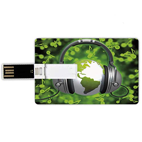 Unidades flash USB 4G Forma de tarjeta de crédito Tarjeta de memoria World Style Tarjeta de banco Estilo de composición musical del mundo Auriculares para DJ Notas musicales y globo terráqueo Decorati