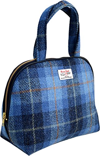 Vagabond Bags Harris Tweed Blue Check Handled Bag Bolsa de aseo, 26 cm, Azul (Mid Blue)