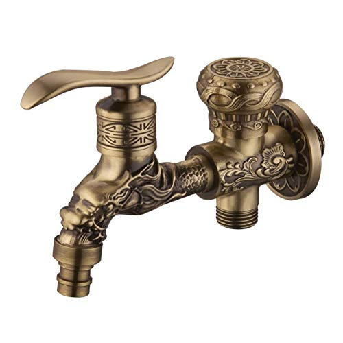 Versión Extendida De The Double Outlet Faucet Retro Copper Dragon Tallado Faucet Baño Mop Faucet Lavadora Faucet Jardín Grifo Exterior