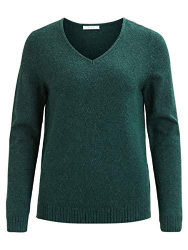 Vila Clothes Viril L/s V-Neck Knit Top-Noos suéter, Verde (Pine Grove Detail: Melange), 36 (Talla del Fabricante: X-Small) para Mujer