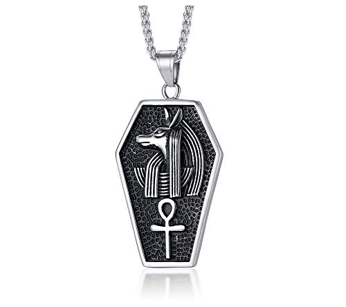 Vnox - Colgante de estaño de acero inoxidable para hombre Anubis egipcio con cruz de vida, collar con amuleto mágico, cadena gratuita