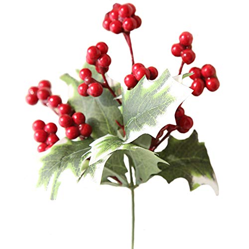 WARMWORD Flores Simulación de Flores Decorativas Artificiales Una Sola Rama Baya Fruta roja Navidad Fruta de Acebo Frijol de Acacia Fruto de Rama Alta Decoración de florero
