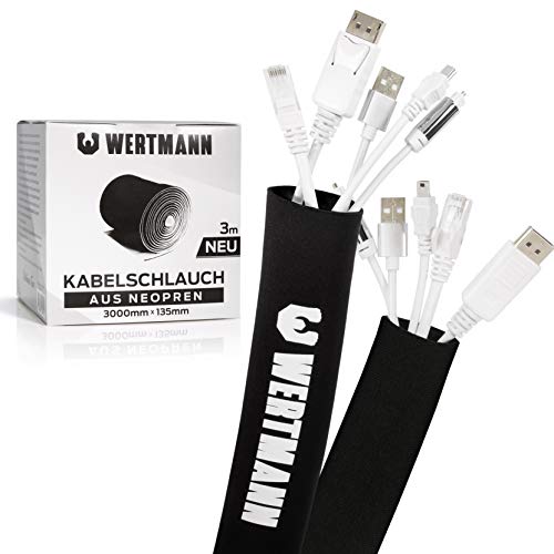 Wertmann [3m] Organizador de Cables con diametro ajustable I Funda Cubre Cables para Organizar Cables I Tubo Cables, Cable Tidy, Cubrecables en negro