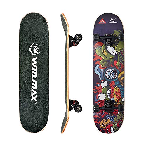 WIN.MAX Completo Skateboard para Principiantes 31"x8" 7 Capas Monopatín de Madera de Arce con rodamientos ABEC-7 Tabla de Skateboard(Jaco)