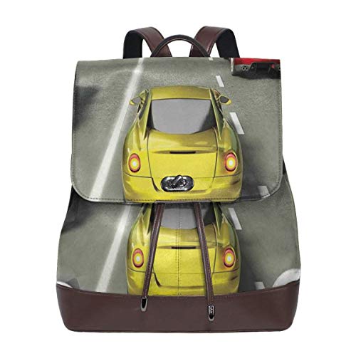 Women's Leather Backpack,Car Racing Speedy Inspired Illustration Need For Speed Road Competition Motorsports Theme,School Travel Girls Ladies Rucksack