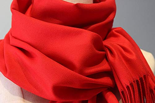 XJHN Bufanda de cachemir de imitación hembra otoño e invierno cálido largo color sólido bordado chal 350 g peso 250 g China Red