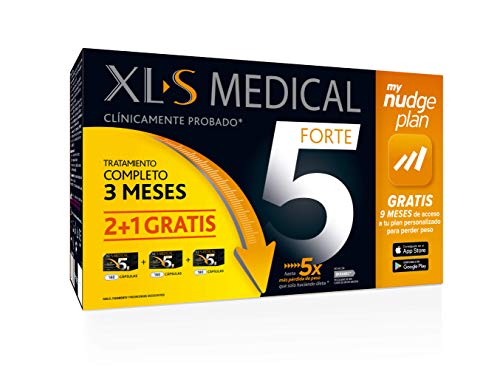 XLS Medical Forte 5 Pack 3 meses + Plan Nudge & Servicio Nutricionista Gratis | Origen Natural 100% Vegano | 540 cápsulas, 3 meses