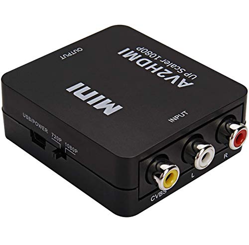 Yizhet RCA a HDMI, AV a HDMI Convertidor de Video Soporte 1080P con Cable de Alimentación USB para PC/Laptop/Xbox/PS4/PS3/TV/STB/VCR/Cámara/DVD(Negro)