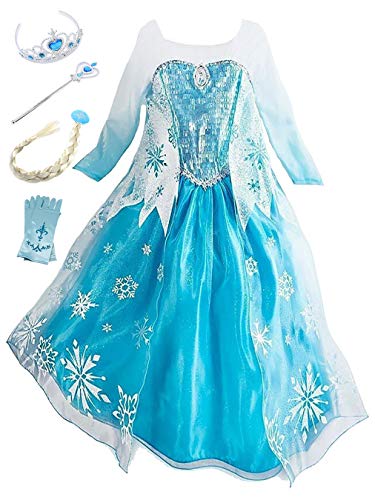 YOSICIL Princesa Disfraz de Princesa Frozen Elsa Disfraces de Princesa Manga Gradiente Fancy Dress Elasticidad niña Lentejuela Impreso Nieve Princesa Disfraz Accesorios con Capas 3-9 años