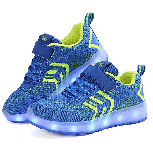 Zapatillas Deportivas LED para Niños, Verano Otoño Zapatos para Correr Respirables Luz Up 7 Colores USB Zapatos Deportivos de Zapatilla Intermitentes Recargables para Niños Niñas (28, Azul)