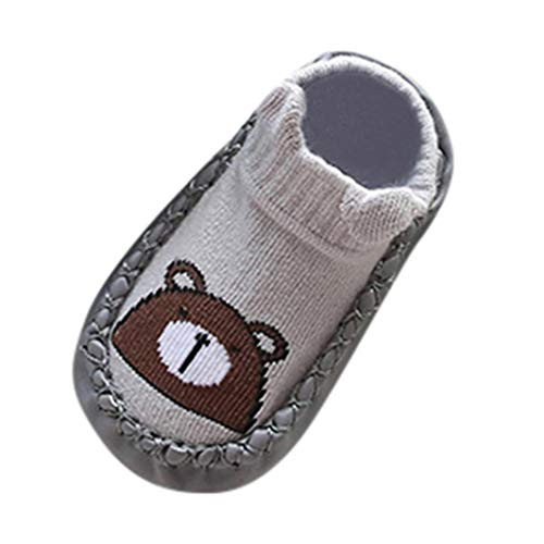 Zapatos de bebé, ASHOP Niña Niño Casuales Zapatillas del Otoño Invierno Flock Deporte Antideslizante del Zapatos Calcetines de Dibujos Animados Animal Slipper Boots 0-24 Meses (Gris,12-18 Meses)