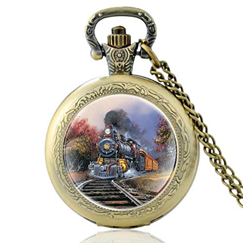 ZDANG Reloj de Bolsillo de Cuarzo Vintage con diseño de Locomotora Steampunk, Reloj Colgante para Hombres y Mujeres, Regalos de cúpula de Cristal de Estilo Punk,   un Buen Regalo