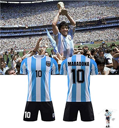 ZGHYBD Camiseta Diego Maradona # 10 Argentina Home - Retro Vintage Argentina World Cup 1986 Maradona Football Conmemorativo Men Youth and Kids Set AdultXXL