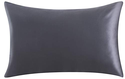 ZIMASILK - Funda de almohada de seda de morera para cabello y piel, ambos lados de 19 momme de seda, 1 pieza, Gris espacial., 40 x 60 cm