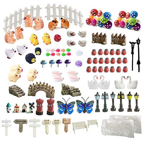 ZJW - Kit de adornos de hadas miniatura, accesorios de jardín, 112 piezas para decoración de hadas para jardín