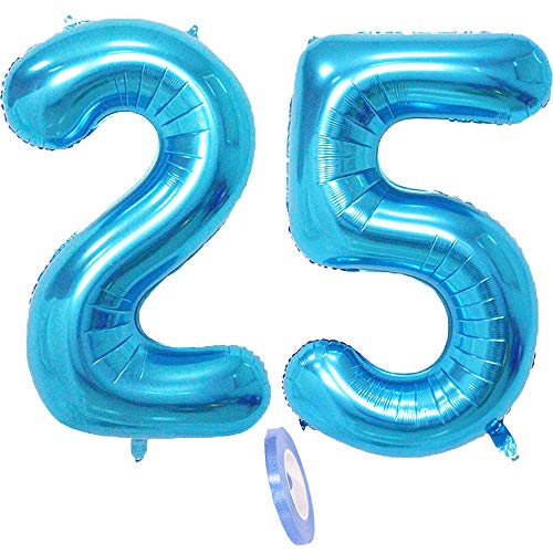 2 Globos Número 25, Número 25 Globo Blue Girl Boy Guys, Globo inflable de papel de helio de 40 "Figuritas de globos azules, Globo gigante para decoración de fiesta de cumpleaños Prom (xxxl 100cm)