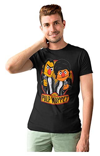 2212-Camiseta Premium, Pulp Mupppet - Epi & Blas - Bert & Ernie - Pulp Fiction (Negra, L.)