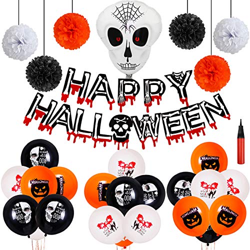 32 piezas Decoración de Fiesta de Halloween Set Globos de Halloween Happy Halloween globos pancarta Ghost Foil Balloon para Halloween Decoración con bomba de aire