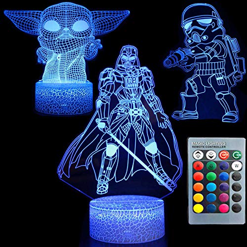 3D Illusion Star Wars Night Light Three Pattern 7 Cambio de color Lámpara de decoración Mesa de escritorio Lámpara de luz nocturna para niños para niños