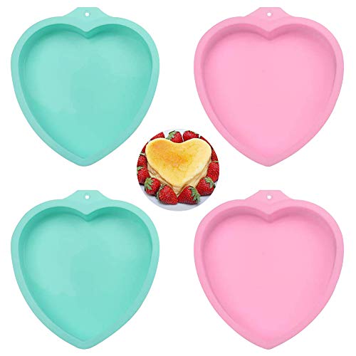 4 moldes de silicona para pasteles, molde para pasteles en forma de corazón, juego de moldes para pasteles de 6 pulgadas (Color aleatorio)