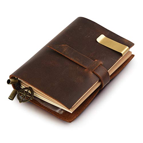 7Felicity clásico - cuero genuino cuaderno 13,46 cm x 10,16 cm páginas RECARGABLES - diario de cuero 100% artesanal y personalizada - uso diario - diario Vintage y Retro - diario cuaderno encuadernado (estilo #12S), color marrón
