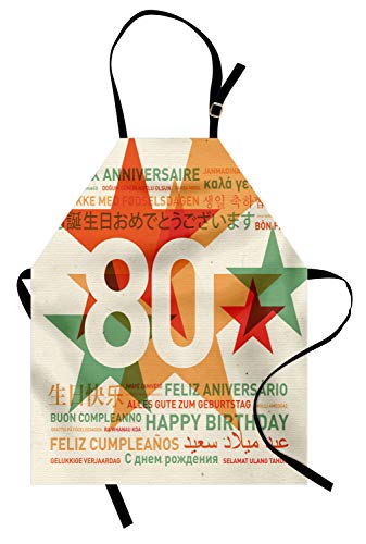 ABAKUHAUS Cumpleaños 80 Delantal de Cocina, Fiesta de 80 Años con Mejores Deseos Feliz Cumpleaños Universal, No Se Ensucian Fácilmente Moderna Tecnología de Estampado, Bermellón Claro