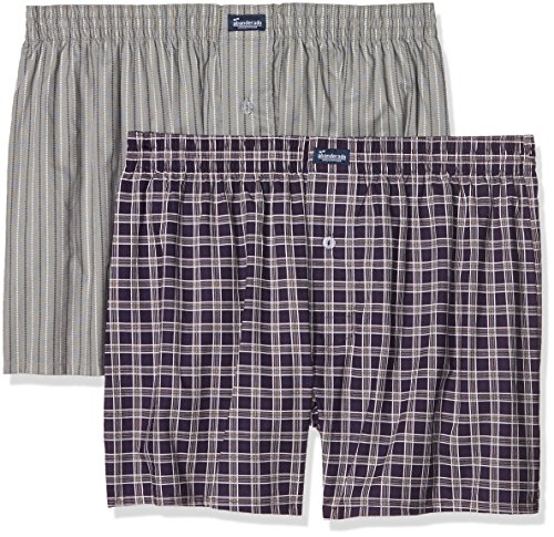 Abanderado Boxer Tela x 2, Violetas Cuadros+ Gris Rayas, G/52/L para Hombre